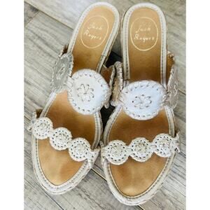 Jack Rodgers Heel Sandals Wedge Espradille Women's Gold Shelby 8.5 Platinum